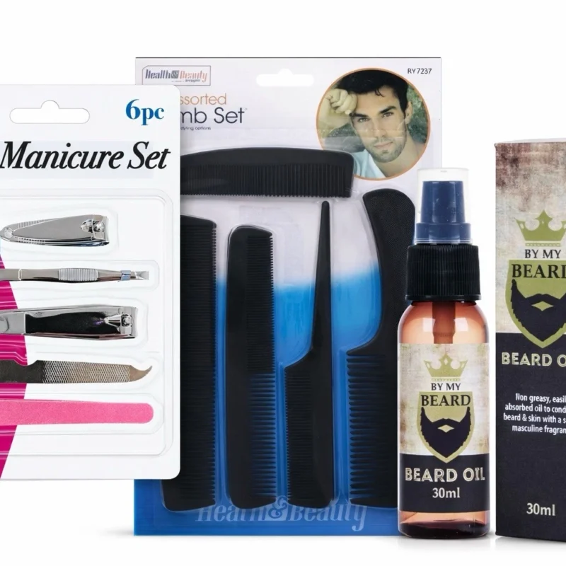 Men’s Grooming Kit – Beard Oil, 12-Piece Comb Set & Manicure Tools pack of 6